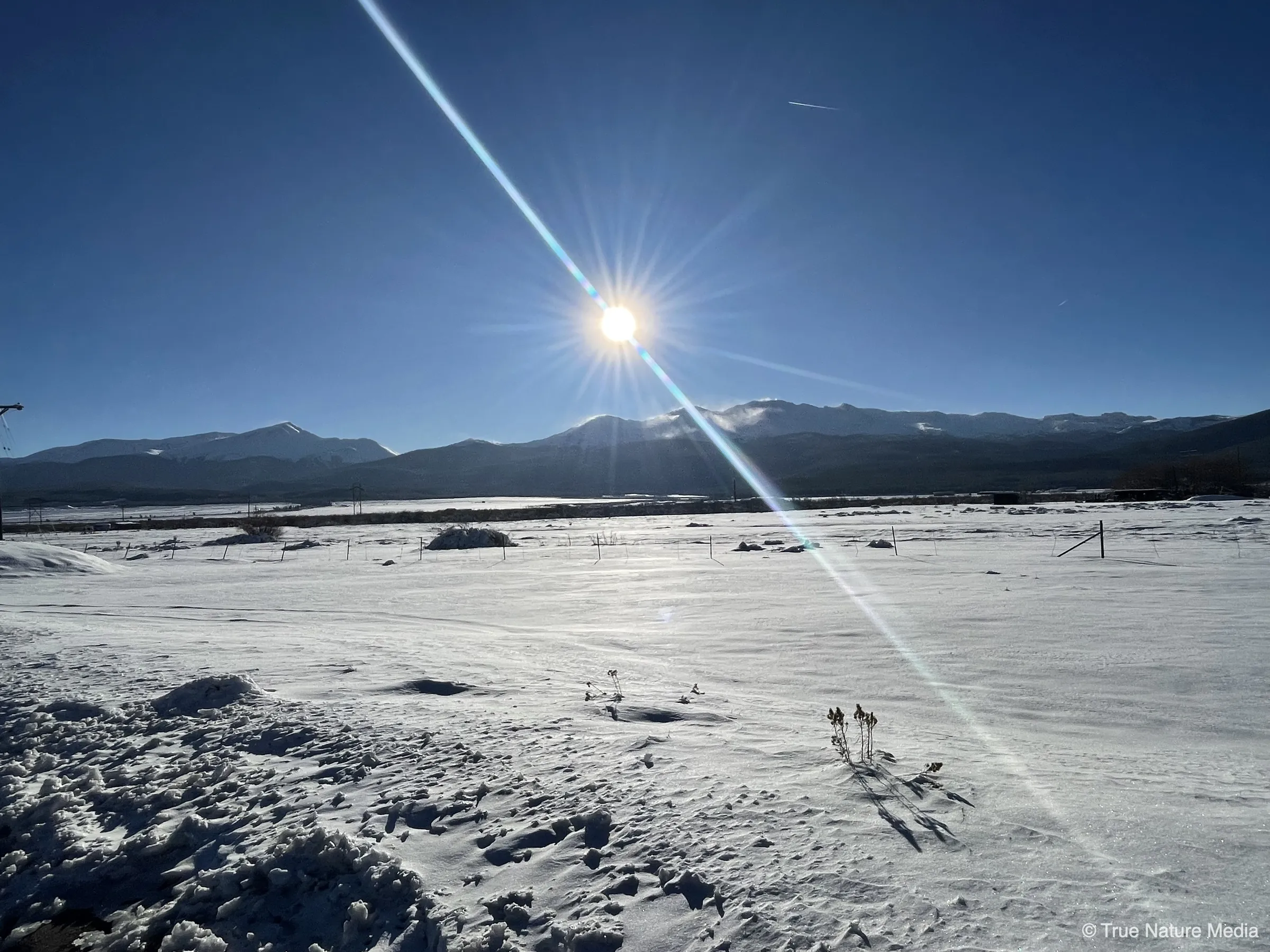 Snow-covered peaks of Mount Elbert, the highest summit in the Rocky Mountains, and Mount Massive, the second-highest, in Colorado.